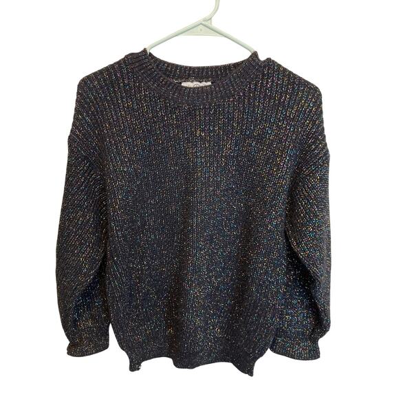 90's Vintage Spring Seasons Black Metallic Long Sleeve Crewneck Sweater S/M - Picture 1 of 11
